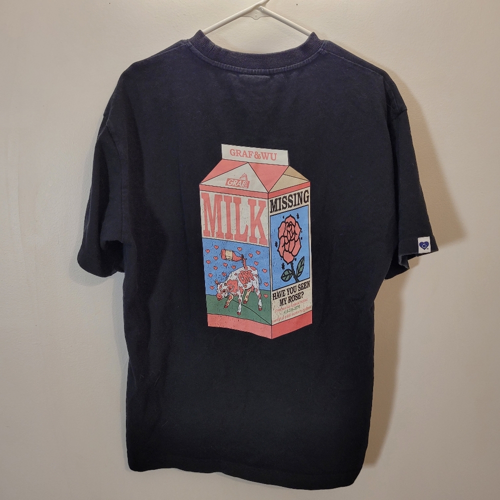 Graf & Wu Rose Flower Cow Milk Logo Black Tshirt - L